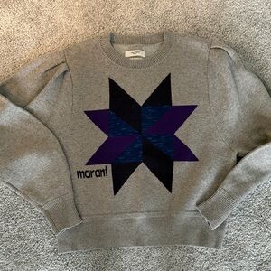 Isabel Marant Gray and Purple Star Crewneck Sweater